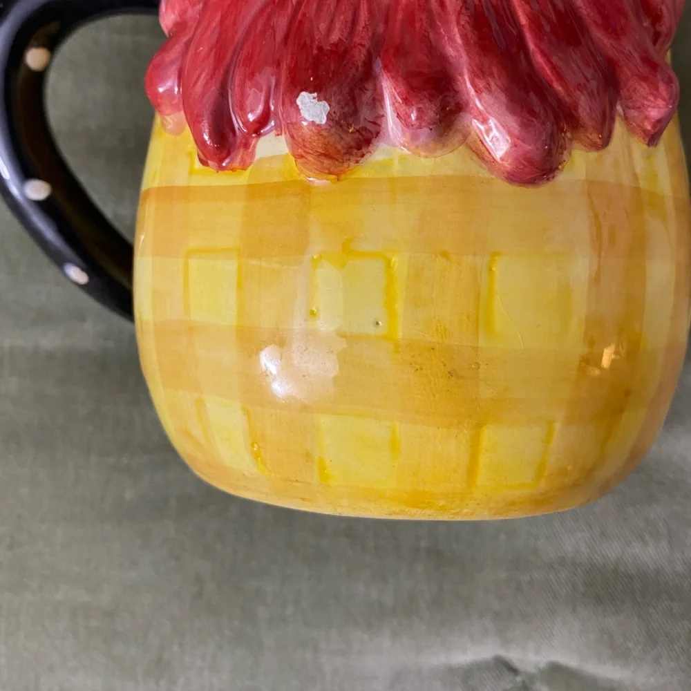 Pier 1 Imports mugs cup large checkered polka dot Sunflower lot of 3 UBM